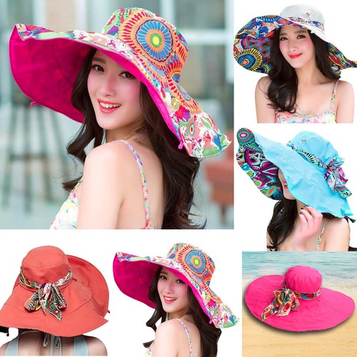 Women Brim Straw Hat Sun Floppy Wide Brim Hats Bowknot Folding Beach Caps Hom JE - Picture 2 of 24