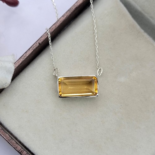 Natural Citrine Rectangle Dainty pendant 925 Sterling Silver Pendant For Her - Picture 6 of 10