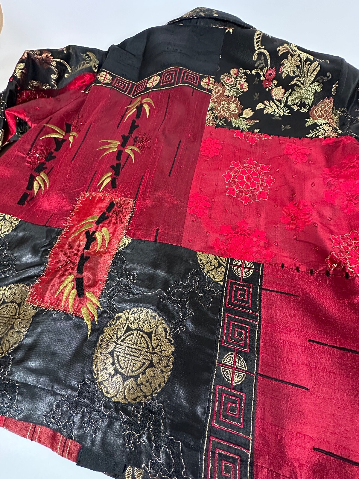 Chicos Black & Red Asian Patchwork Silk Blend Lig… - image 13