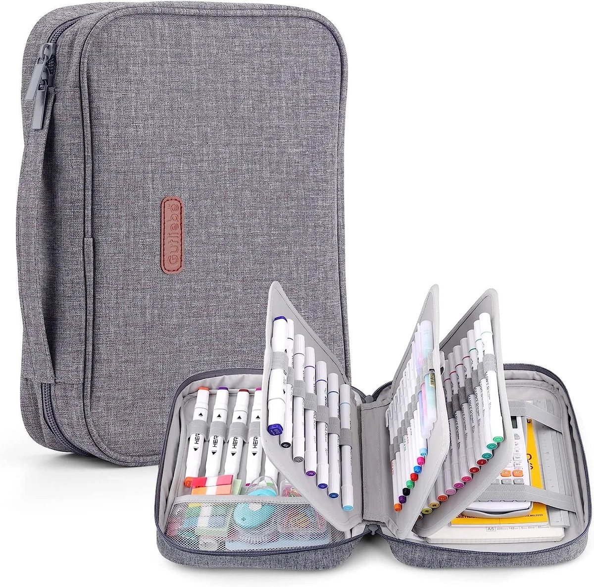 Gutliebe Large Pencil Case with Compartments, XXL Marker Extra Big Grey