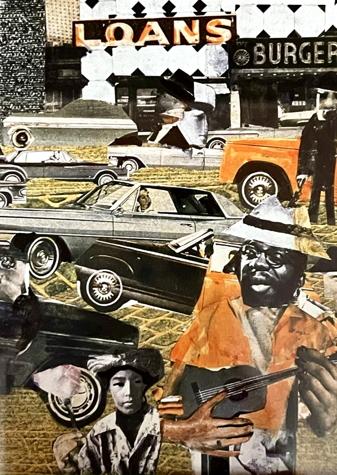 Romare Bearden UPTOWN LOOKING DOWNTOWN 1965 带框艺术印刷品 6"x8" 城市街 — 第 3/4 张图片