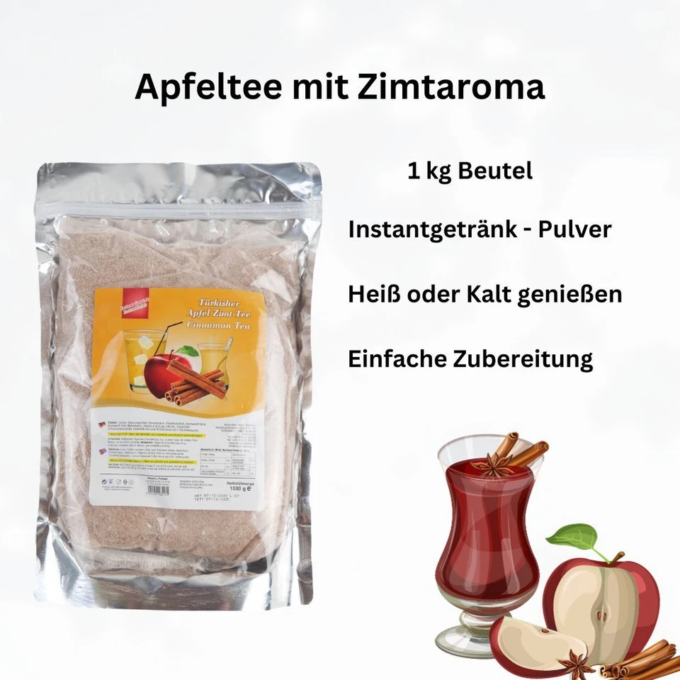 Apfeltee mit Zimtgeschmack Instant Tee 1 kg Türkischer Instanttee Pulver - Bild 4 von 4