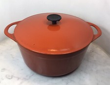Vintage COUSANCES Orange Enamel Cast Iron Dutch Oven 4 Qt 24