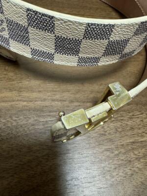 Louis Vuitton Belt White Sun Tulle Initial Damier Azur Women's