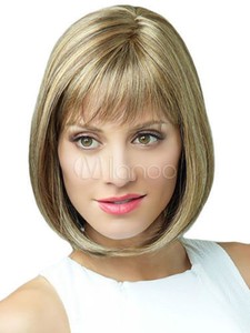 Fixsf709 Short Fashion Ash Blonde Mixed Straight Hair Wig Wigs For