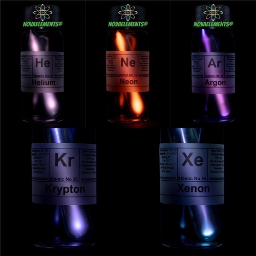 Noble Gases Set Helium, Neon, Argon, Krypton, Xenon Ampoule, Tesla Coil Included - 第 1/8 張圖片