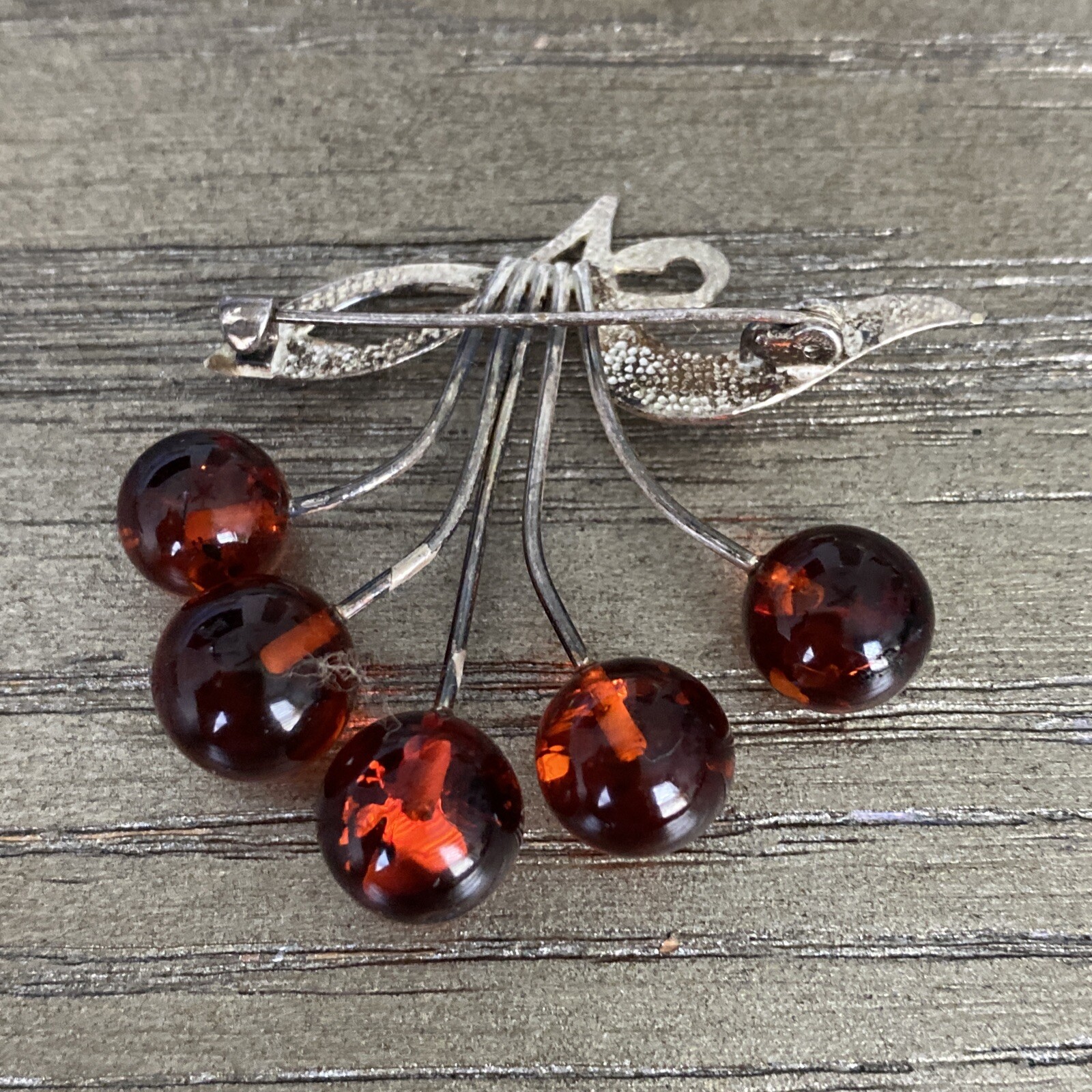 Vintage/Antique Silvertone Amber Beads Brooch Est… - image 4