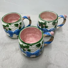 The Haldon Group Mugs Set Of 3 Blue Bow Basket Weave Strawberries Cottage *READ*