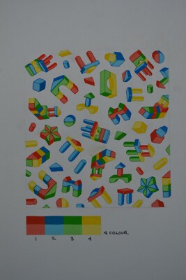 KINDER BAUSTEINE KUNSTWERK GEOFFREY GEORGE STUDIO DESIGN STOFF 70er JAHRE