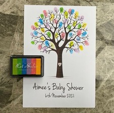 Fingerprint baby Shower Tree Personalised Guest Book Game Multicoloured ink