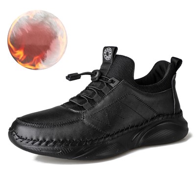 Handmade Men Winter Boots Genuine Leather Warm Plush Snow Shoes Casual Footwear