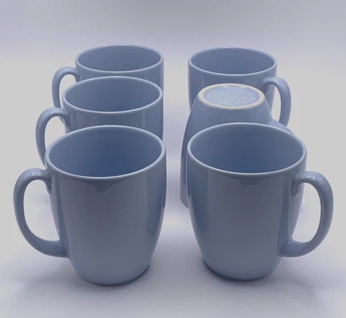 6 VTG Corelle Corning Stoneware Indigo  Blue Periwinkle 12oz Mugs Coffee Cups