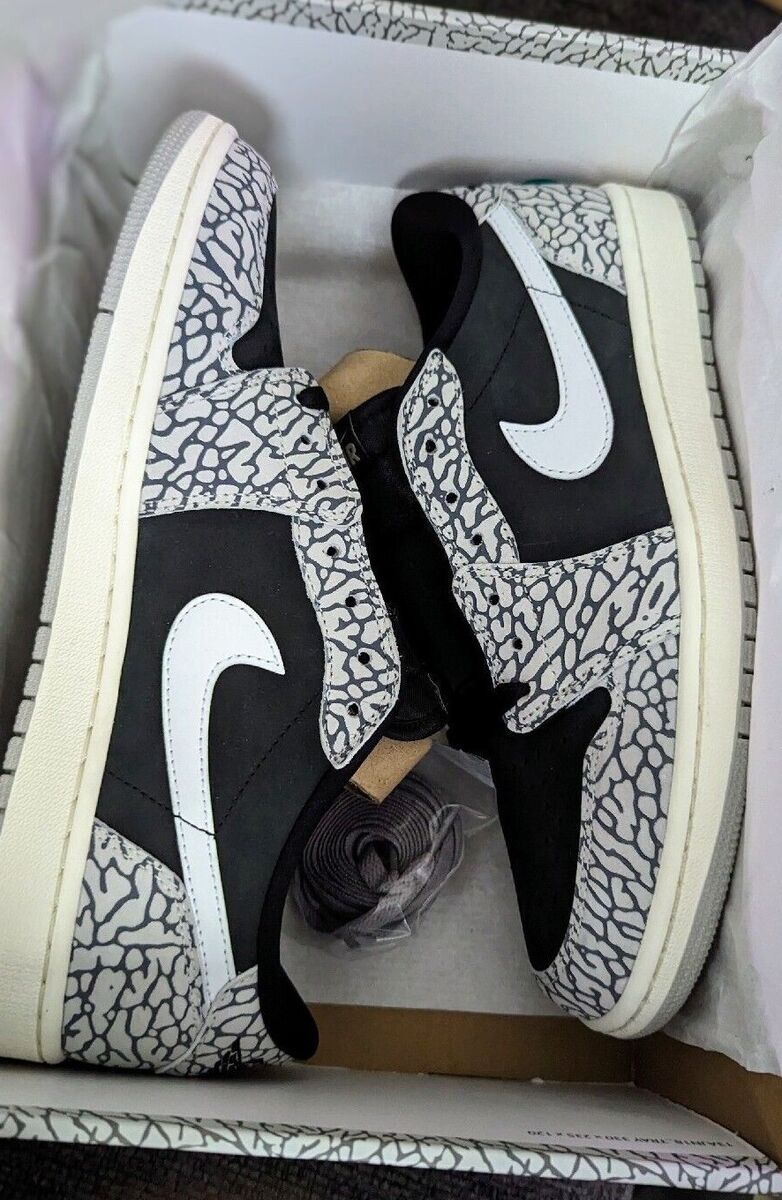 Sz 4Y-14 Nike Air Jordan 1 Retro Low Black Cement Elephant