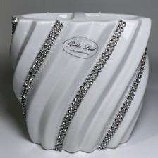 Bella Lux NEW  White RHINESTONE TOOTHBRUSH BRUSH HOLDER Swirl Luxe Glam Bath