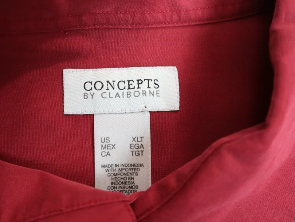 CONCEPTS BY CLAIBORNE - MEN'S RED SOFT SHORT SLEEVE BUTTON-UP SHIRT - SIZE XLT - Image 4 of 4