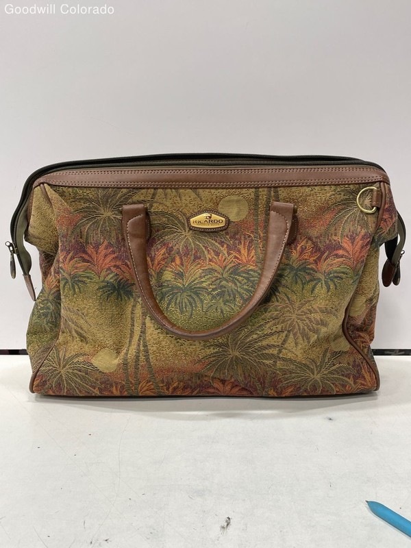 Ricardo Beverly Hills Unisex Travel Bag Brown Green  Palm Tree Pattern