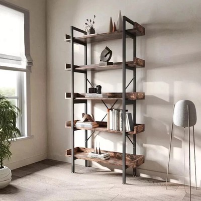 Rustikales Holz Bücherregal Bücherregal 5 Ebenen Industrie Aufbewahrung Vitrinenregal