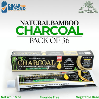 36 Pack Bamboo CHARCOAL Toothpaste By Essential Palace 5 in 1 100% Fluoride Free