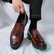 Men's Tassel Slip On Loafers Leather Shoes Alligator Crocodile Pattern Crack Man