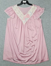 Shadowline Nightgown Mauve Nylon Lace Cap Sleeve Embroidered Women's Size L