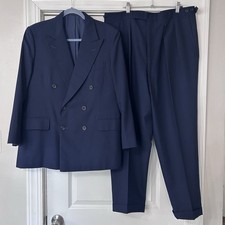 CHITTLEBOROUGH & MORGAN Savile Row Bespoke Suit 42R Navy Double Breasted VTG
