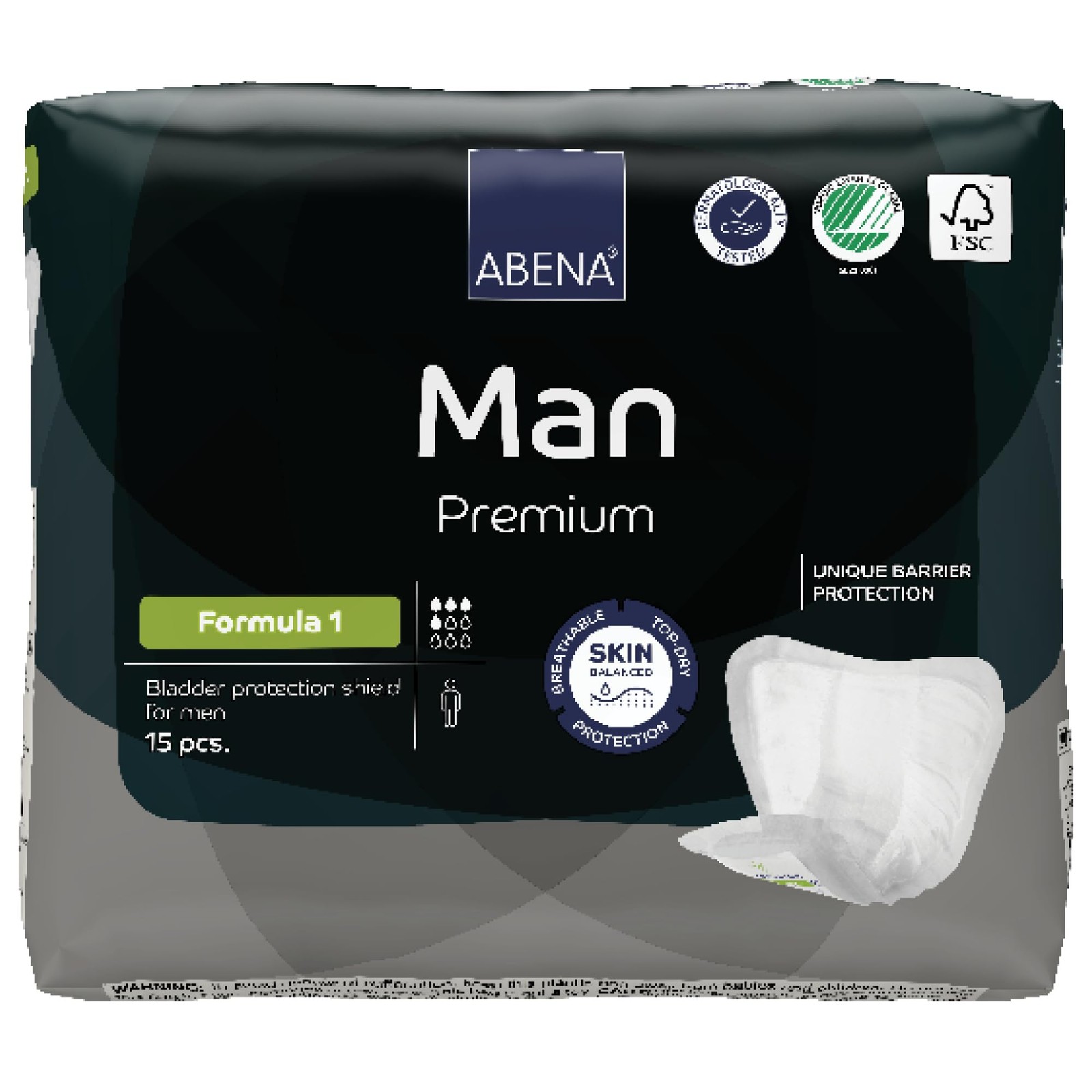 Abena Man Formula 1 Incontinence Pads for Men, Eco-Labelled Mens L, White