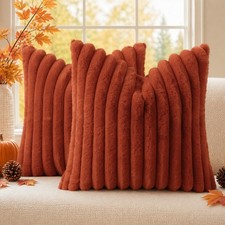 Cozy Fall Faux Fur Throw Pillow Covers 20x20 - Set of 2, Rust Color, Home Decor