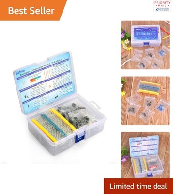 Comprehensive 1390 PCS Electronic Component Assortment Resistors Caps and Diodes