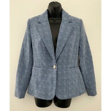 Free Assembly Womens Blue White Textured Tweed Blazer Jacket FA00011SP25 S 4-6