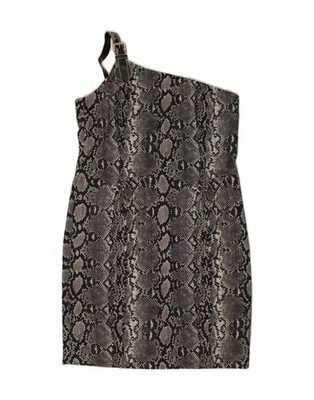 Michael Kors schulterfreies Damenkleid US 12 Large grau Animal-Print BE93