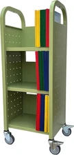 Single Bank Rolling Book Truck Book Cart with 3 Flat Shelves, Library Book Ca...