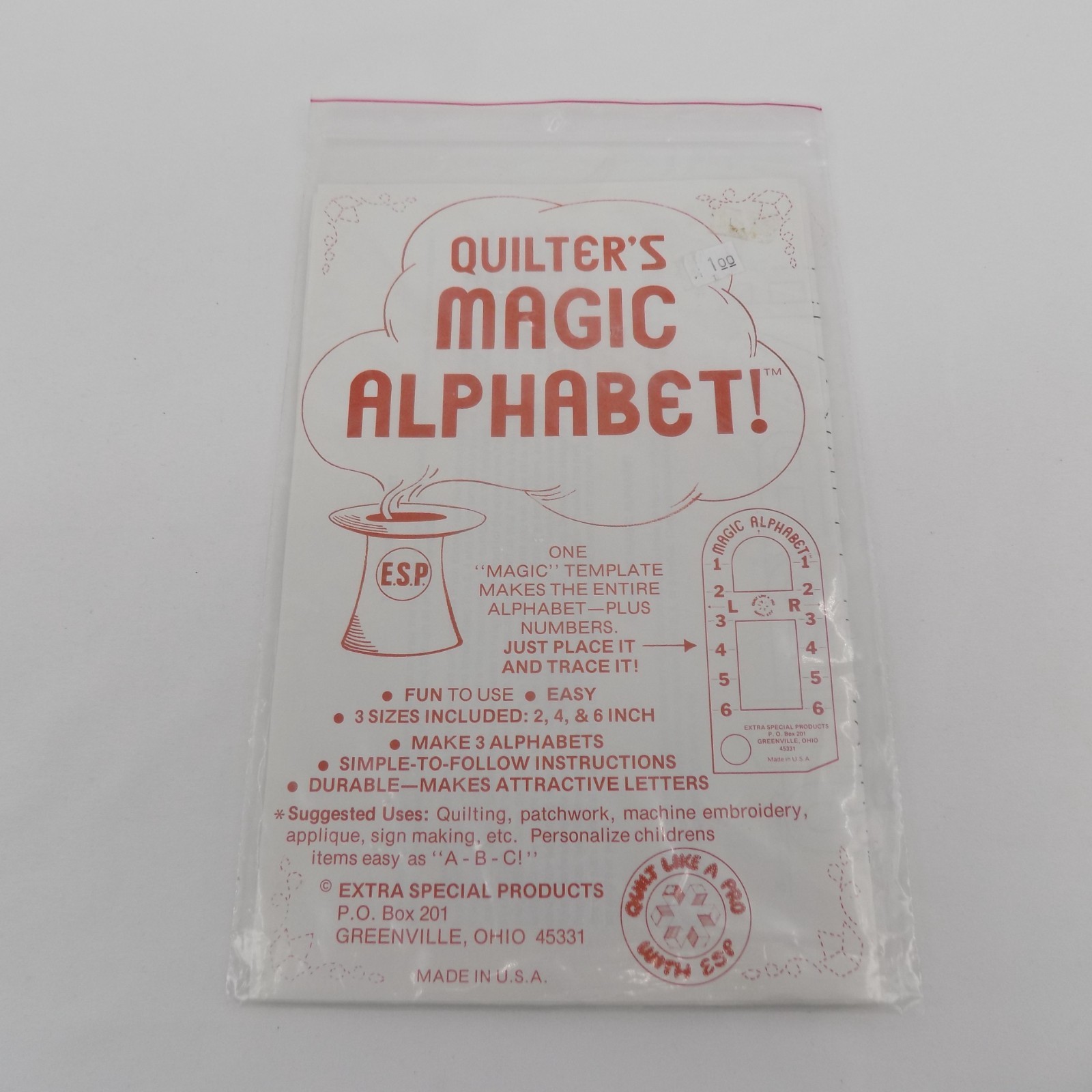 Quilters Magic Alphabet Numbers Template 3 Sizes Quilt Instructions 1981 Vintage