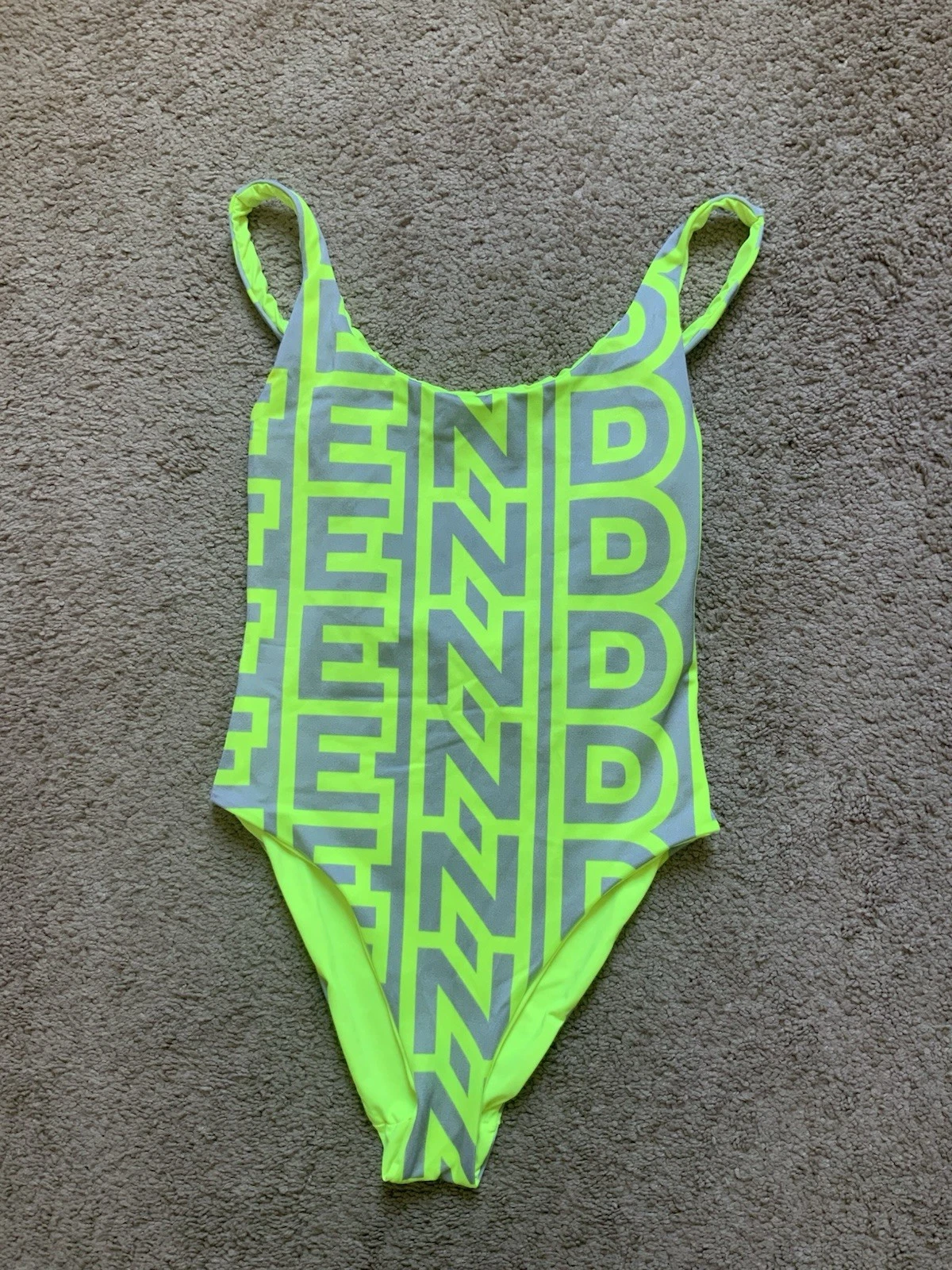 Fendi — Fendi Women’s Neon Green Gray Logo One Piece Bathing Swim Suit Size S