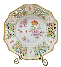 Vintage RW BAVARIA RETSCH & Co. RETICULATED BOWL 9 1/8" DRESDEN FLORAL