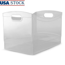 Utility Storage Organizer Bin Clear Plastic 2 Handles Open Top Home Office New