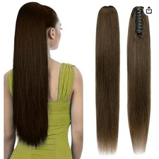 New Claw Clip Human Hair Straight Ponytail Extension 20 inch Medium Brown