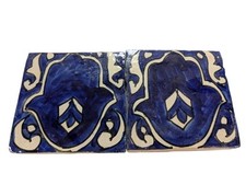 2 X Marocain Zellige Carreaux Mosaïque Paire Hamsa Design F 10cm/10.2cm