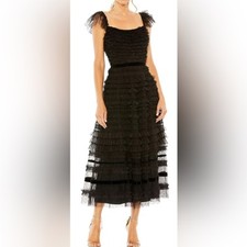 MAC DUGGAL Ruffle Cap Sleeve Tiered Midi Dress 8054