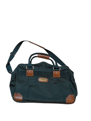 Vintage Jaguar Green and Brown Leather Medium Overnight Trip Duffle Canvas Bag