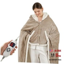 Wearable Heated Blanket Electric Throw, Heated Shawl with 50"x64" Light Beige