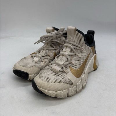 Nike Free Metcon 3 Shoes Womens 7.5 CJ6314-170 White Gold Mesh Lace-Up