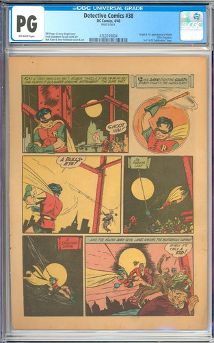 Detective Comics #38 (Page 5 Only) Origin Robin Golden Age Batman DC 1940 CGC