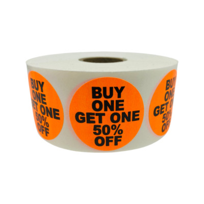 Buy One Get One 50% Off Stickers Orange 1.5-inch Sale BOGO Adhesive 1000 Labels