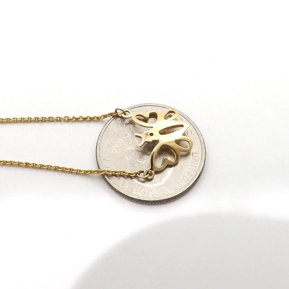 Nuevo collar corto de 15 pulgadas con alas de corazón de mariposa flotante de diamantes naturales de oro de 14k Foto 3 de 4