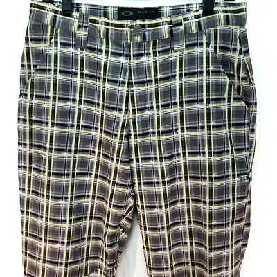 OAKLEY Plaid GOLF Pants Black Gray Yellow 421531 Moisture Wicking