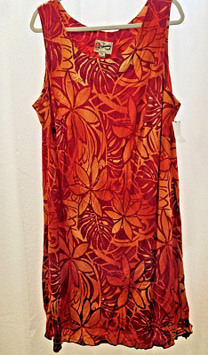 Hilo Hattie Hawaii Women's 2X 2XL Red Orange Sleeveless Sun Dress Hawaiian Rayon