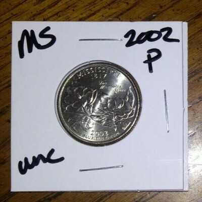 2002 - P Mint -  UNC - Mississippi State Quarter + Protective Coin Holder 