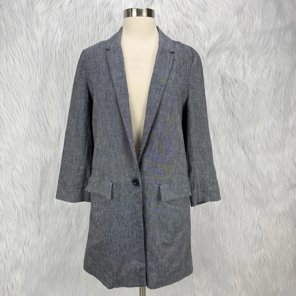 Blazer Largo Cartonnier Anthropologie Forest Park Mezcla de Lino Talla S Azul Preppy Foto 2 de 4