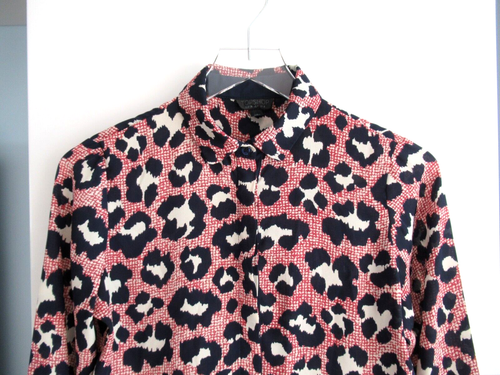 Topshop Animal Print Long SLV Blouse Womens Sz 4/ S or 36 Black Burgundy White - Picture 2 of 11