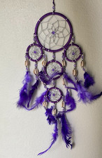Purple Dream Catcher Handmade w/ Leather  Feather Car Wall Decor  Qty 2 